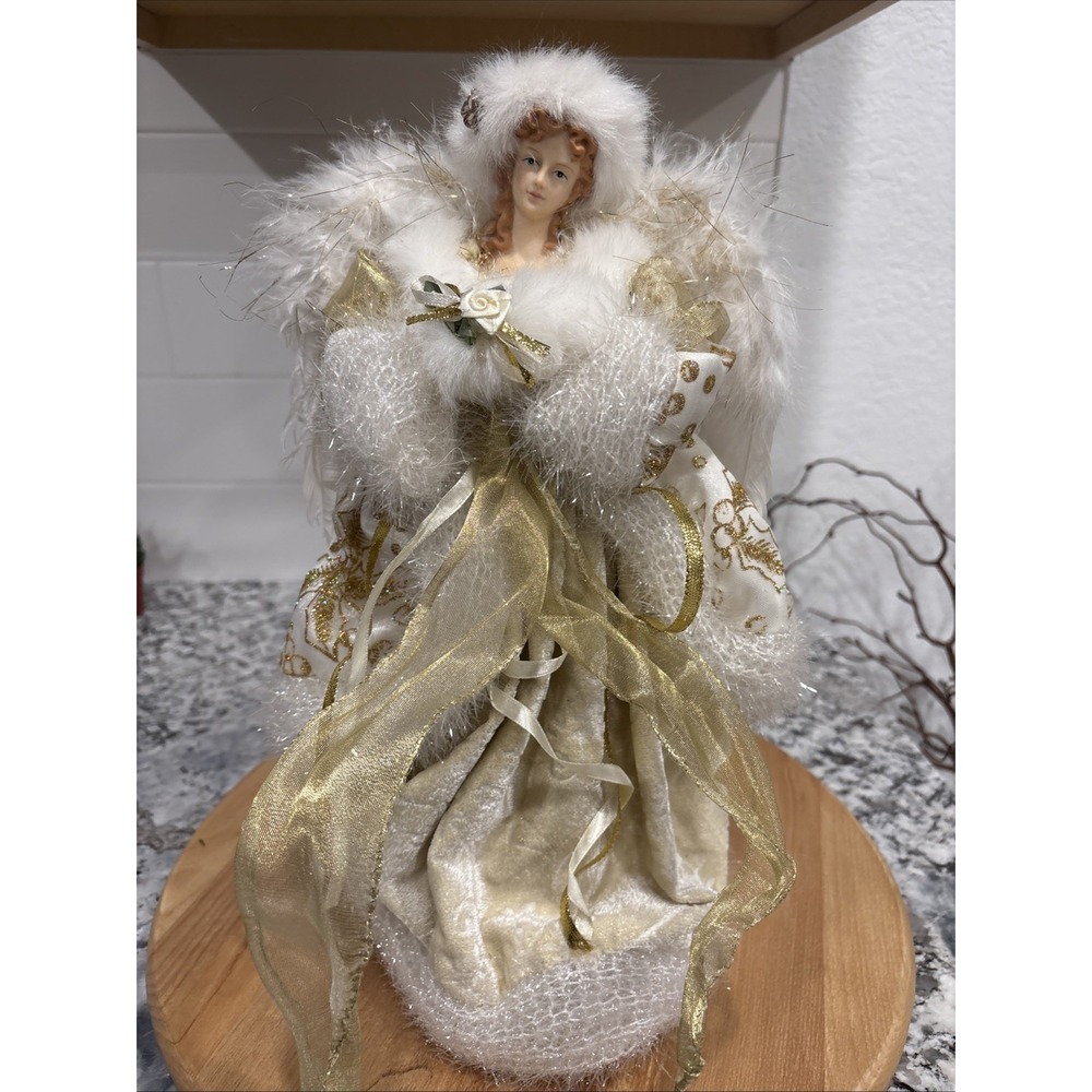 Christmas Angel Tree Topper 16" White Feather Wings